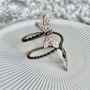 Dragonfly Set of 7 Brushed Silver Napkin Ring Holders